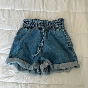 Denim tie shorts